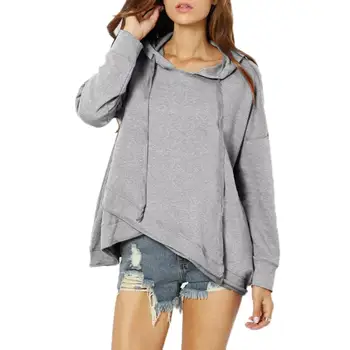 

hoodies Women's Solid Color Long Sleeve Hooded Irregular Hem Top Sweatshirt sweatshirt sudadera mujer толстовка женская