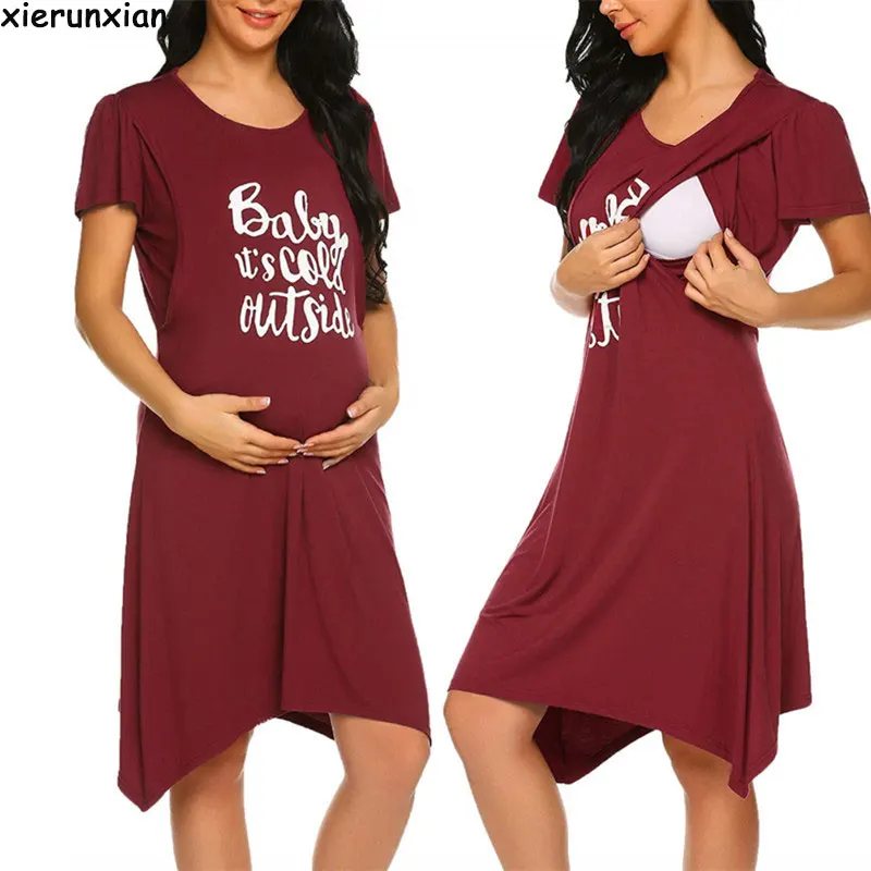 Irregular hem Nursing Dress Pregant Outwear Breastfeeding Maternity