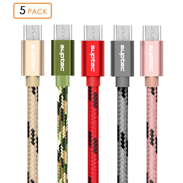 SUPTEC 5 PACK Micro USB Cable Fast Charging Nylon Braide Charger for Samsung Galaxy S7 S6 S5 Xiaomi Redmi Huawei Mobile Phone LG - Цвет: Mix Color