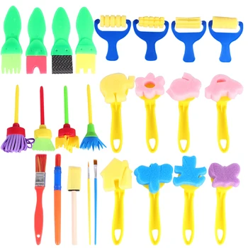 

25Pc DIY Art Painted Sponge Brushes and Palette Set Colorful Early Educational Graffiti Drawing Watercolor Pen Painting Supplies
