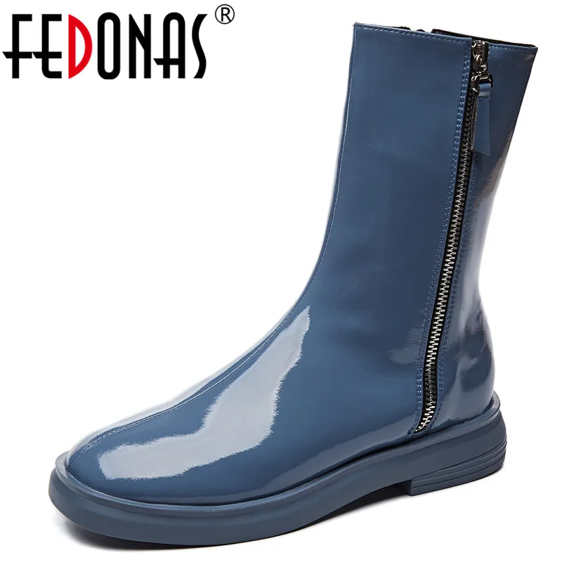 patent leather ankle boots