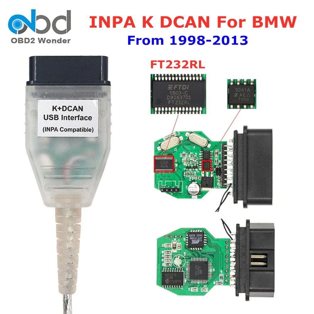 INPA для BMW K DCAN + CAN OBD2 USB интерфейс FT232RL чип с переключателем диагностический 20Pin |
