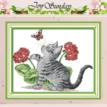

Cat and Butterfly counted Cross Stitch 11CT 14CT Cross Stitch Sets wholesale Chinese Cross-stitch Kits Embroidery Needlework