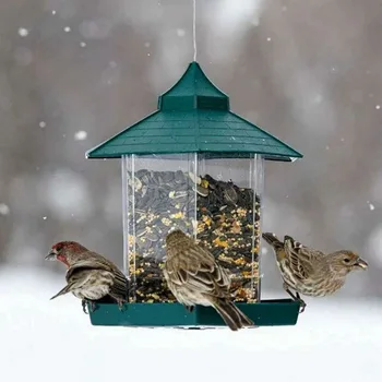 

Dozzlor Green Hanging Gazebo Bird Feeder Seed Food Container Hot Sale Window Viewing Bird Feeder Hotel Table Outdoor