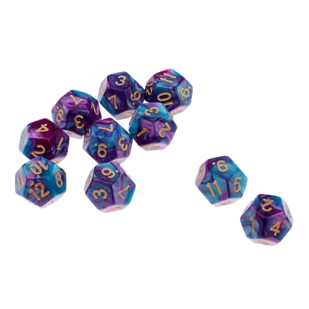 Purple Blue 10 шт многогранные игральные кости-многогранники D12 для D& D TRPG настольная игра - Цвет: Purple Blue