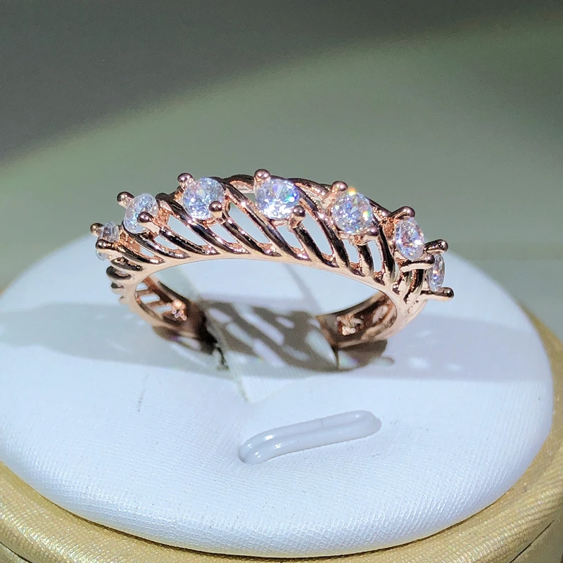 New style rose gold single row zircon hollow ring ladies 925