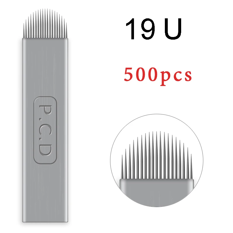500 шт Перманентный микроблейдинг иглы жесткие PCD иглы 12/14/12u/14U/18U булавки для 3D вышивки ручной аппарат в виде ручки для татуажа бровей - Габаритные размеры: 500pcs 19 U