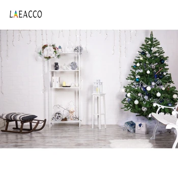 

Laeacco Wall Christmas Tree Gift Light Shelf Sledge Baby Portrait Photography Backdrops Photo Backgrounds New Year Photocall