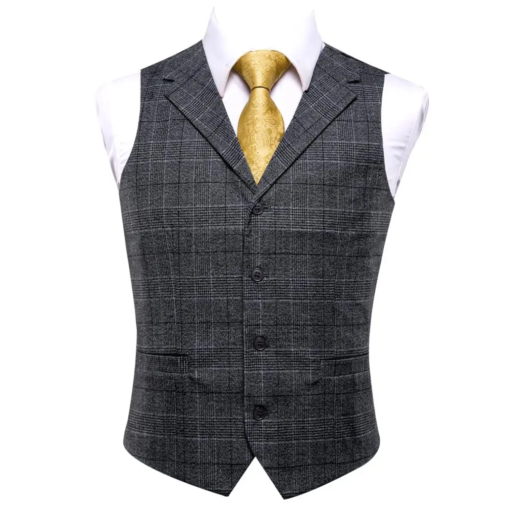 blazer suit Hi-Tie Classic Silk Mens Vests Grey Plaids Waistcoat Men Vest Gold Blue Tie Hanky Cufflinks Set for Dress Suit Business Father men's blazers