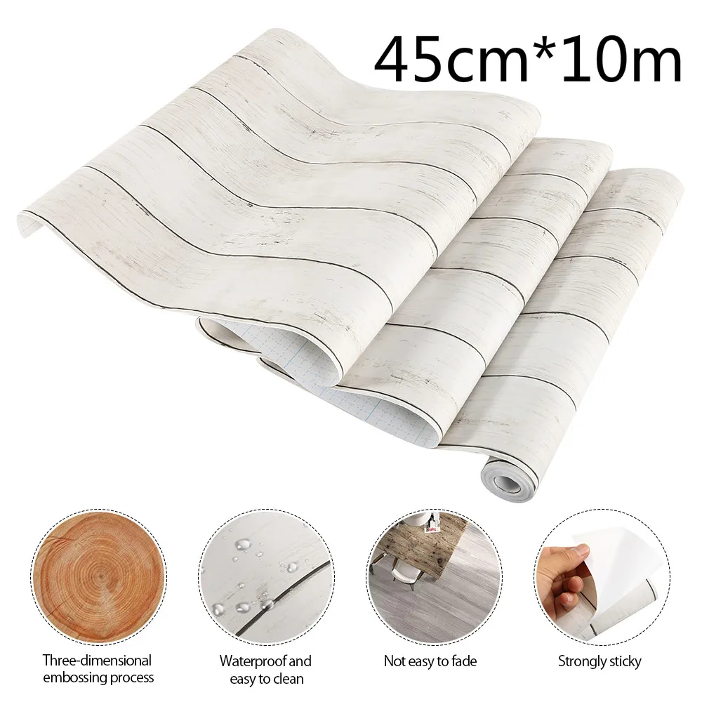 

10m Self Adhesive Wallpaper Waterproof Ins Style Background Decor Wood Grain Kitchen Wardrobe Home Bathroom Door Wall Stickers