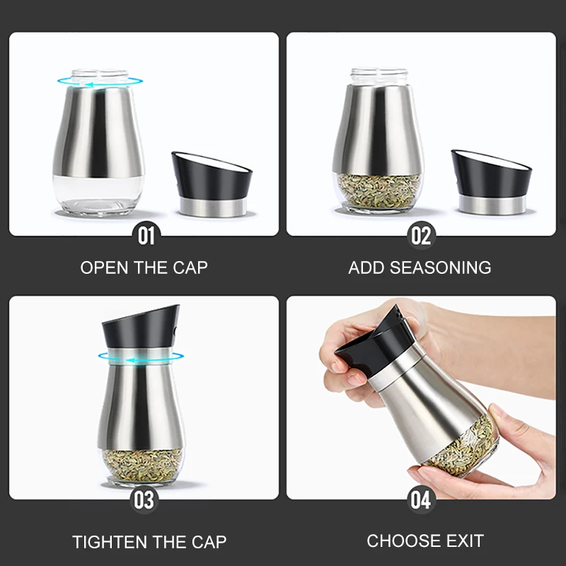 Baispo 7Pcs/Set Rotating Stainless Steel Cruet Condiment Spice Jars Set Kitchen Sauce Jar Seasoning Bottle Kitchen Tool