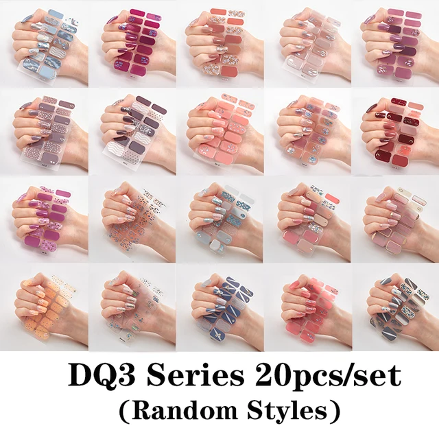 10/20pcs Full Cover Wraps Nail Polish Stickers Strips Plain Nail Art Decorations Stripe Designs Glitter Powder Manicure Tips DQ-20pcs random