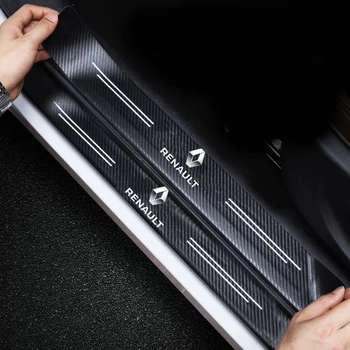 

4 pcs car door sill protector leather carbon fiber vinyl stickers Car Accessories For Renault duster clio captur Car Sticker