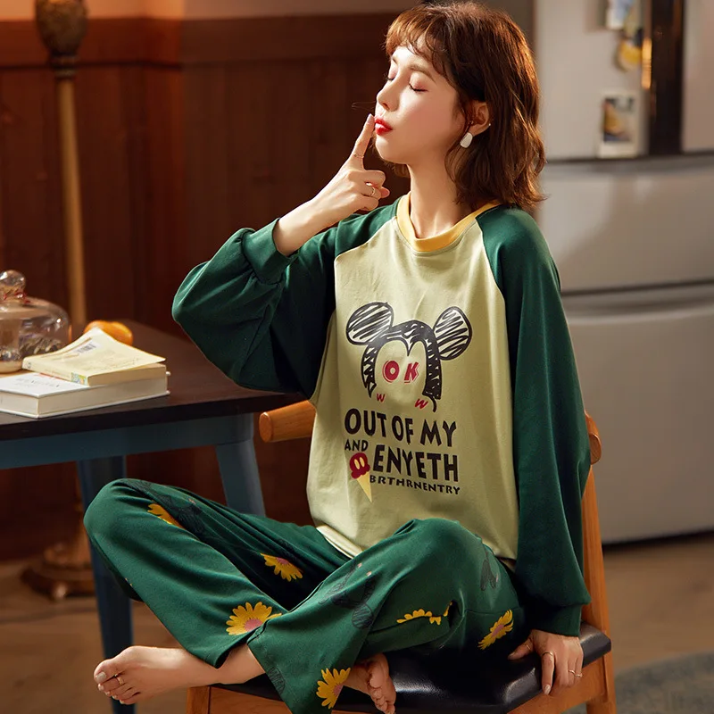 

Long Sleeve Pajamas Polyester Set Women Sleepwear Set 2Pcs Nightwear for Women Sleepwear sleep tops+pant femme pyjamas women