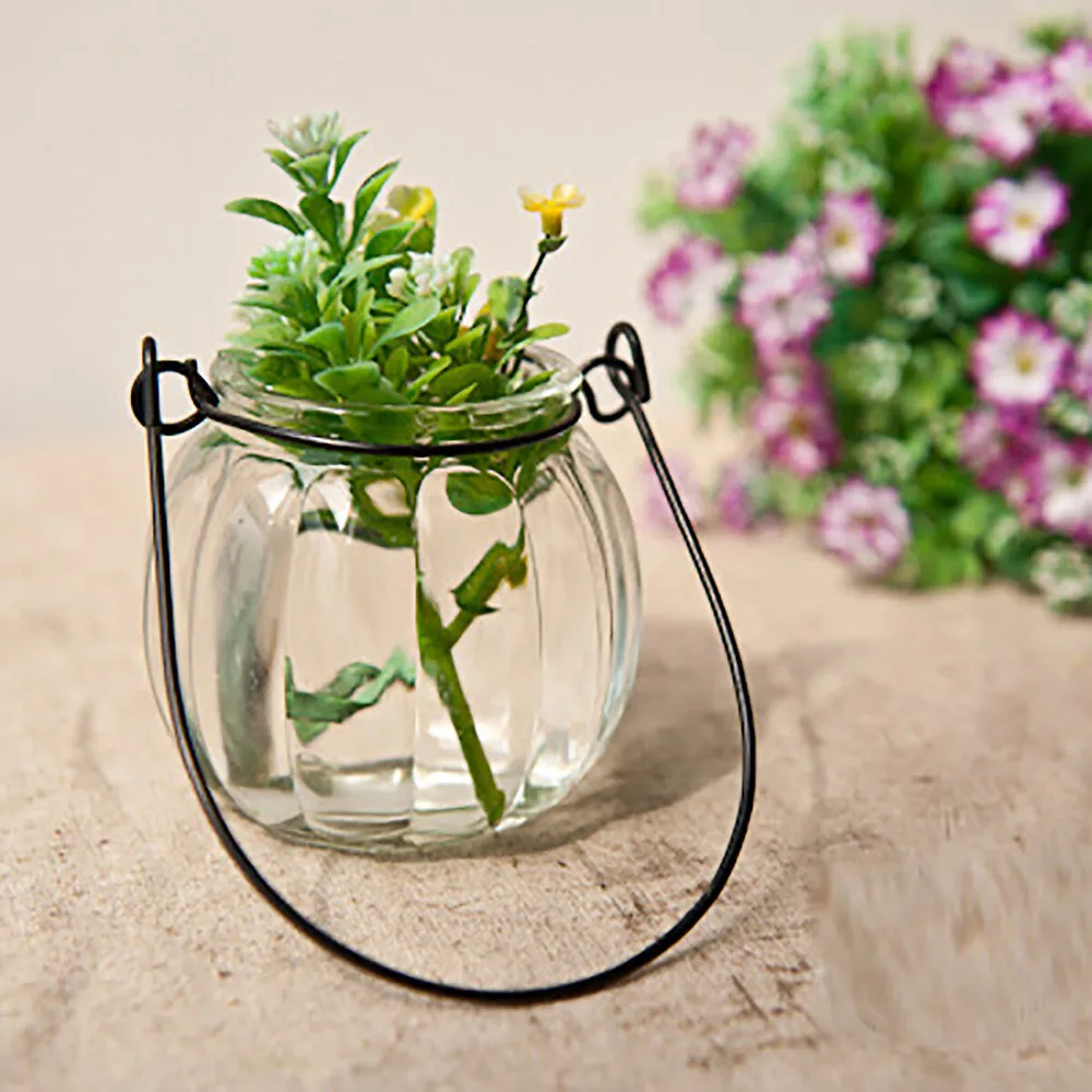 

1pcs Halloween pumpkin style Hanging Glass Ball Vase Flower Plant Pot Pumpkin Container Party Home Decor Garden tools L*5