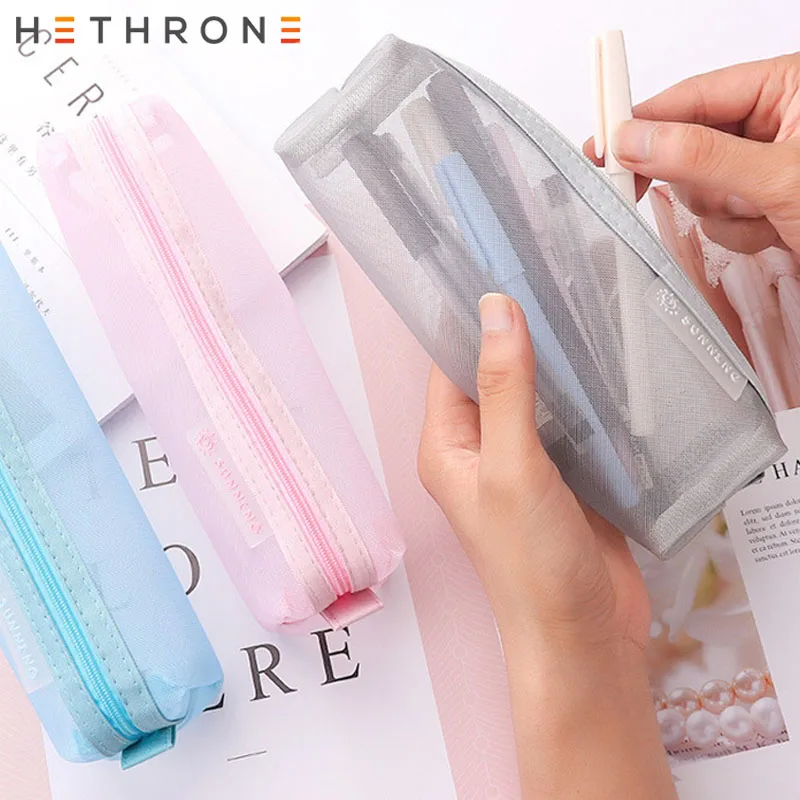 Hethrone прозрачной сетки карандашей пенал для школьных принадлежностей мешок милые