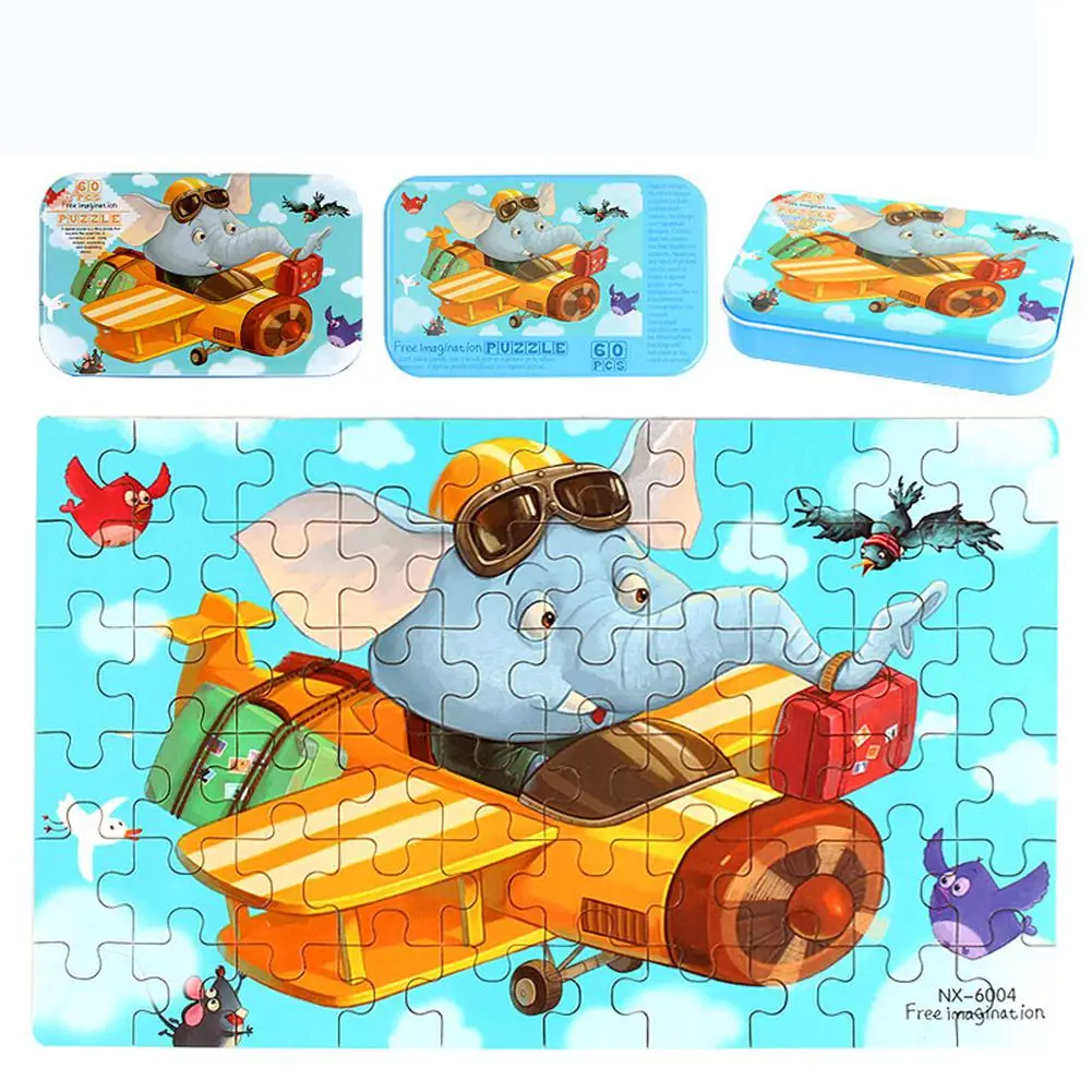Kuulee 60 шт. милый деревянный мультфильм Игра Головоломка животные железный ящик Ранние развивающие игрушки Детские обучающие игрушки прекрасные подарки
