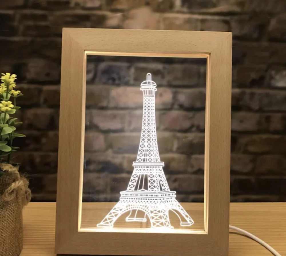Camera Image Lamp 3D Visual Wooden Photo Frame Light 3W Warm Light Night Lamp USB Atmosphere Night Light Beech Or Oak Random