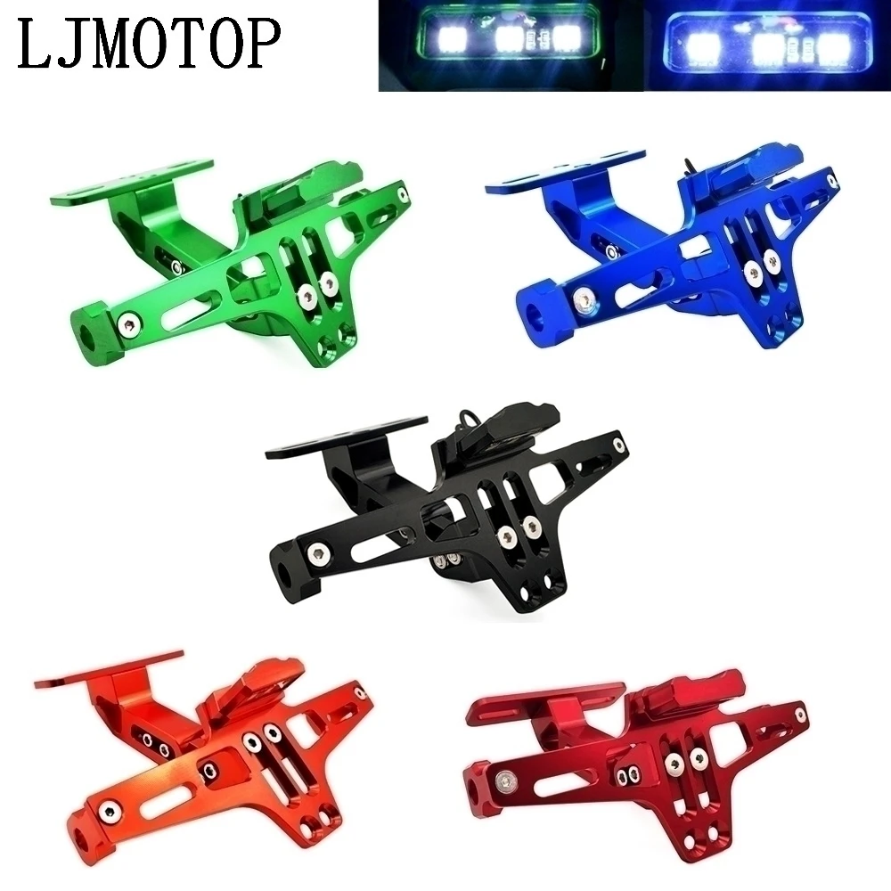 Motorcycle License Plate Frame Holder Adjustable Angle + LED Light CNC For Yamaha YZF 600R FZR 600 FZ600 TRX850 FZR400 BT1100 | Автомобили