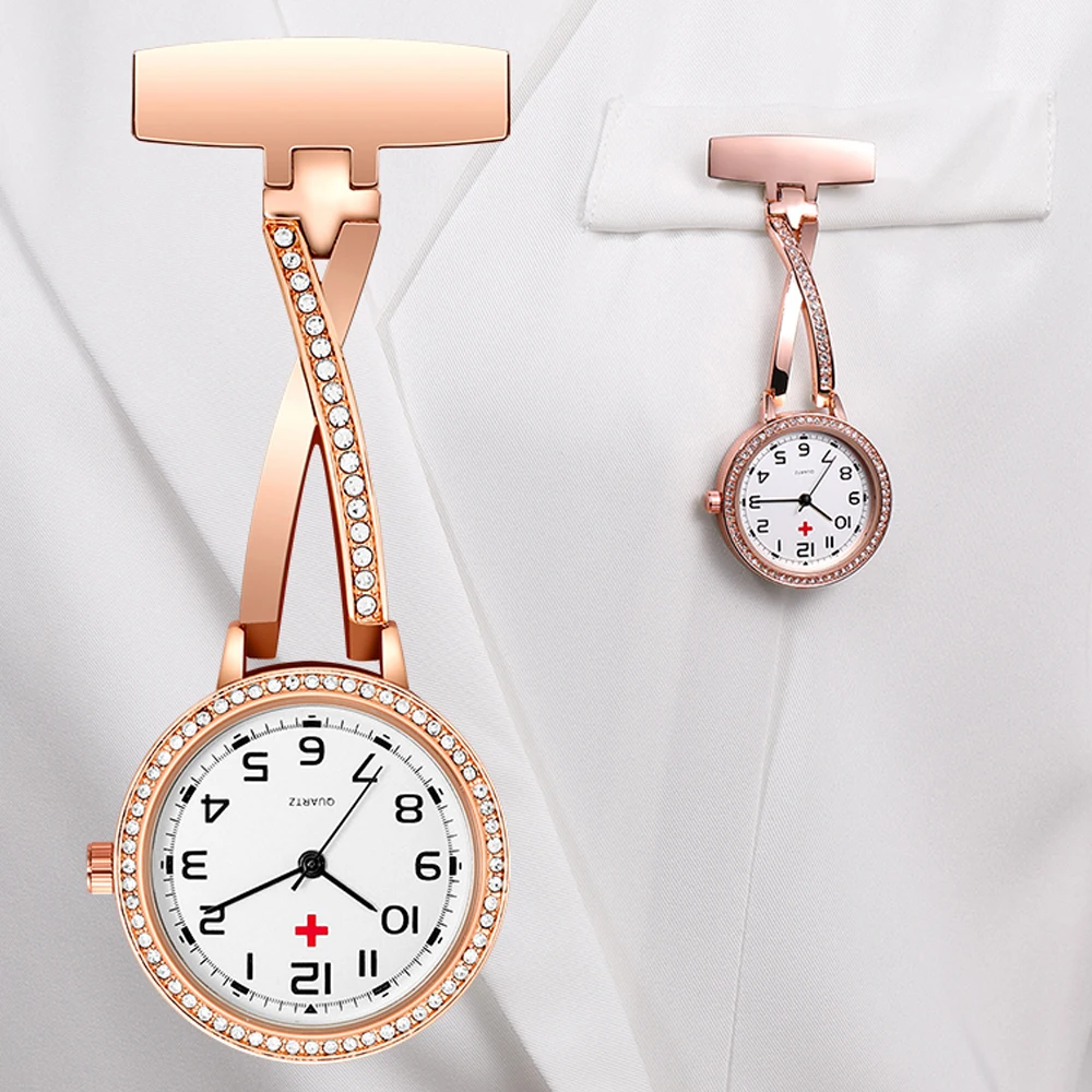 Clip-on Fob Quartz Brooch Hanging Nurse Pin Watch Fashion Luxury Crystal Men Women Unisex Full Steel Pocket Watch relogio Clock trendy 8 colors doctor accessories nurse week clock lapel clock silicone fob pocket watch brooch nurse watch