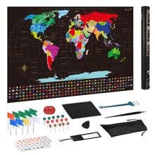 Large Size Scratch Off World Travel Map Wall Sticker Poster Vibrant Colors Detailed Journal Planner Gift Package for Travelers