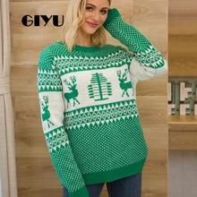 ^^Best Offers GIYU Christmas O Neck Elk Printed Patchwork Knitted Sweater Loose Autumn Winter Jumpers Pullover sueter mujer invierno ^^Best Offers GIYU Christmas O Neck Elk Printed Patchwork Knitted Sweater Loose Autumn Winter Jumpers Pullover sueter mujer invierno