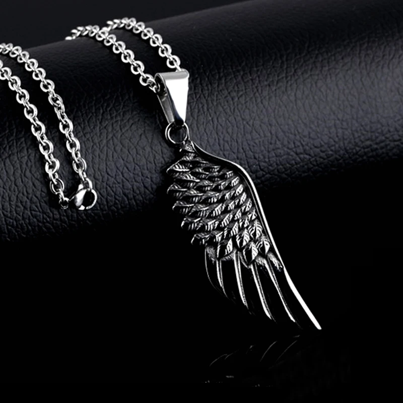 Shengmei Модные мужские ювелирные изделия панк стиль нержавеющая сталь Уникальные ангельские крылья с перьями серебряный цвет кулон ожерелье для мужчин