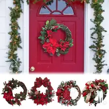Рождественские венки на дверь, искусственная гирлянда на дверь, подвесные декоративные принадлежности для украшения рождественской вечеринки#4W