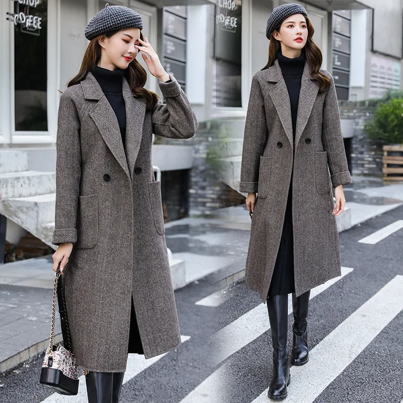 2019 осенне-зимние шерстяные пальто женские корейские темпераментные Большие размеры утолщенное шерстяное пальто женское шерстяные пальто