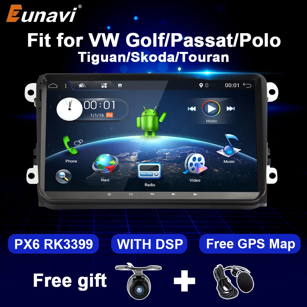 Eunavi Android 10 2Din Car Radio Stereo multimeida for VW Passat B6 CC Polo GOLF 5 6 Touran Jetta Tiguan Magotan Seat GPS no DVD