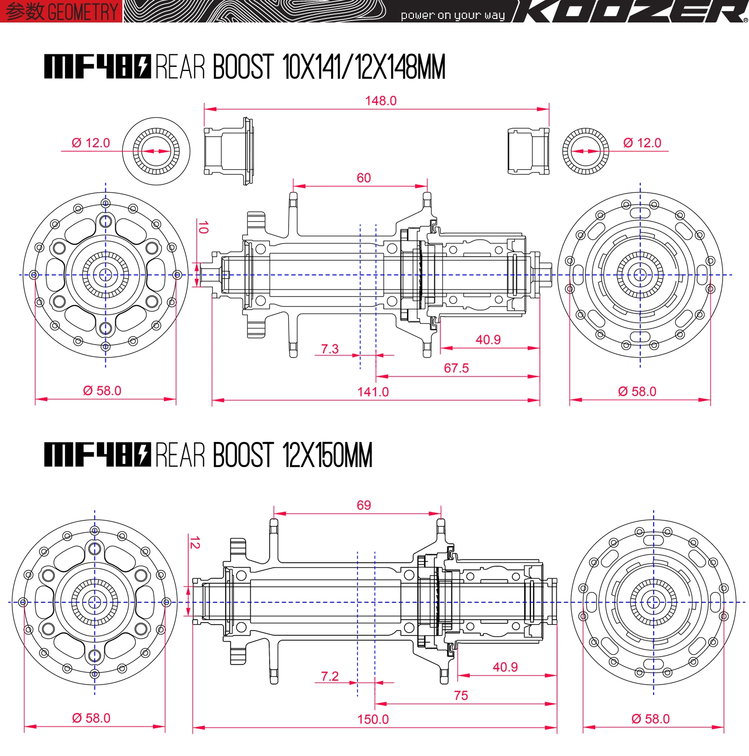 Koozer Boost naben MF480 24 Volle Getriebe Ratsche 32 Loch Berg Fahrrad Hub 148/150 12MM und 141 10MM für 8 9 10 11S oder XD 12S