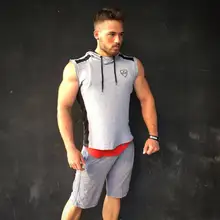 Мужской спортивный Приталенный жилет с капюшоном из чистого хлопка без рукавов для бега и тренировок
