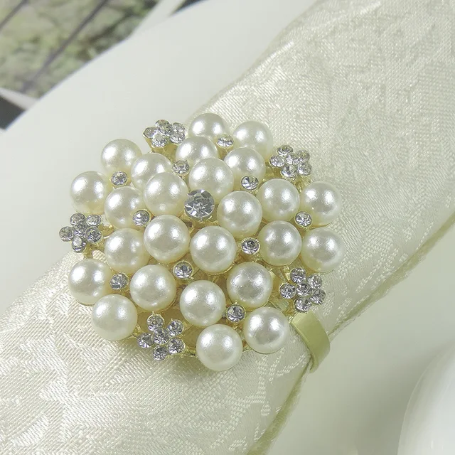 12 Pack Pearls Napkin Rings,Delicate Alloy Napkin Holder Ring Buckles perfect Table Setting Decor for Thanksgiving,Christmas,Wed 5