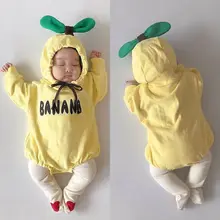Детский комбинезон для новорожденных мальчиков и девочек 0-24 месяцев, толстовка с капюшоном, спортивный костюм, боди, осенняя одежда, комбинезон с бананами