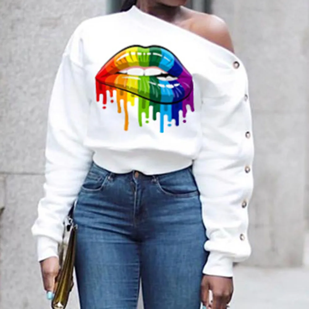 One Shoulder Fashion Leopard Top Sweatshirt Women White Blouse Plus Size Sexy Print Crop Streetwear Long Sleeve Fall 2020