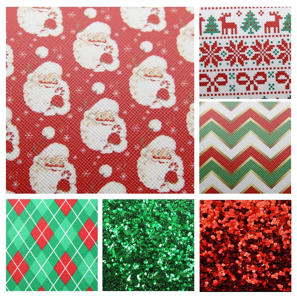 20*34 см 6 шт Рождественская тема напечатанная Синтетическая кожа Набор для изготовления проектов ручной работы дома события, 1Yc8288