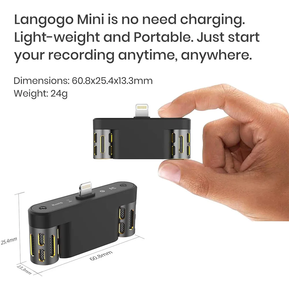 Gravador de Voz Distâncias para Repórter c tipo Relâmpago Langogo Mini Microfone Case Receber Som Longas Advogado Usb Wav - Image 6