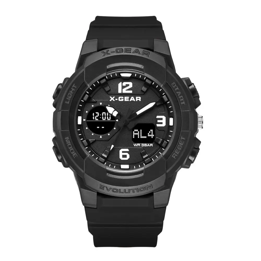 X-GEAR, женские часы, водонепроницаемые, розовое золото, спортивные часы, для девушек, 952, часы, повседневные, розовые, для девушек, часы, для женщин, кварцевые, цифровые часы, светодиодный - Цвет: Черный