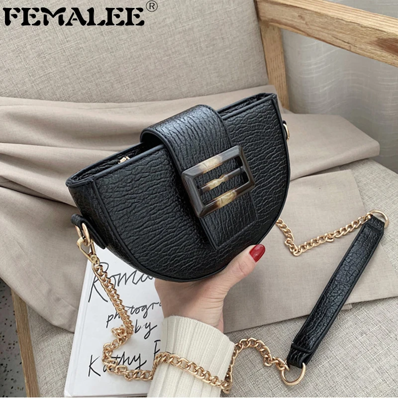 

Women Saddle Bag Litchi Pattern Leather Shoulder Bags For Women 2020 Vintage Round Moon Messenger Bags Female Purse Trendy Bolsa