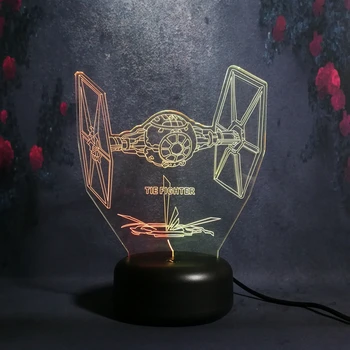 

NEW Hot Lighting Lamp Two-Mixed-Colored Star Wars Illusion TIE Fighter Spaceships AA Battery 3D USB Night Light Christmas Gift