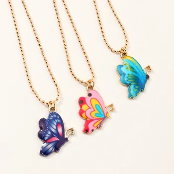 

3 Colors Sets Lovely Chains Pendant Necklaces for Women Girls Cute Delicate Colorful Butterfly Trendy Necklace Jewelry 2020