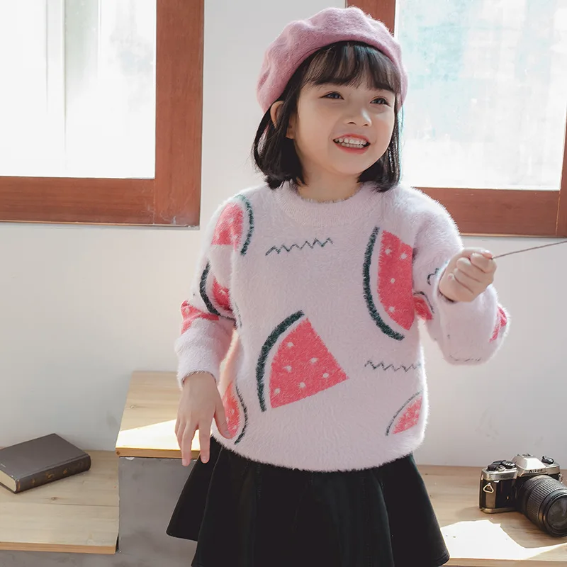 Свитер для девочек осенне-зимняя одежда в западном стиле из кашемира и норки Новинка года, детский пуловер в Корейском стиле вязаная одежда