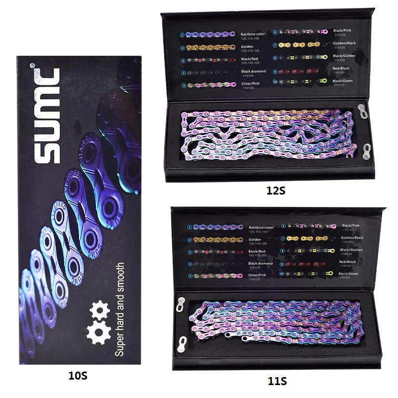 Cheap SUMC Bike Chain Colorful Bicycle Chain 10/11/12 Speed Ultralight Semi-hollow Chain Rainbow Chain w/ Magic Buckle 5