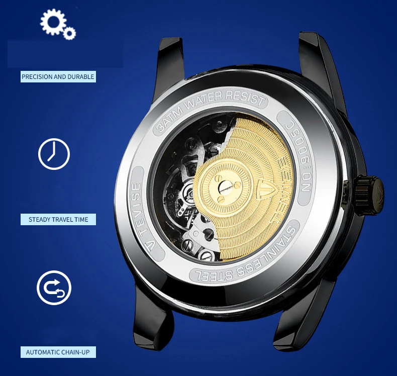Tevise Новая мода для мужчин автоматические механические часы сталь Tourbillon Скелет наручные часы хронограф наручные часы Relogio Masculino