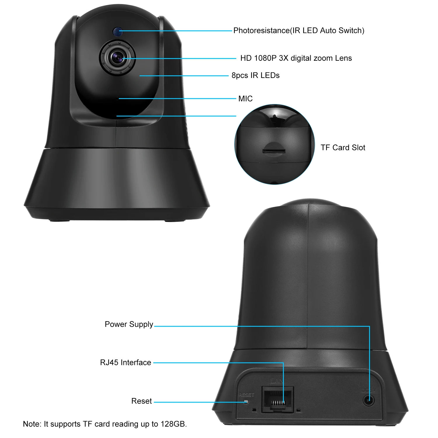 Wireless 1080P IP Camera WiFi Security Surveillance Camera Baby Monitoring Nanny Elder Pet Pan/Tilt P2P APP Connection Audio