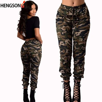 

2020 Women's Camouflage Hunting Pants Ankle-Length Trousers Outdoor Fitness Pant Elastic Waist Beam Pockets Camping Hiking Pant