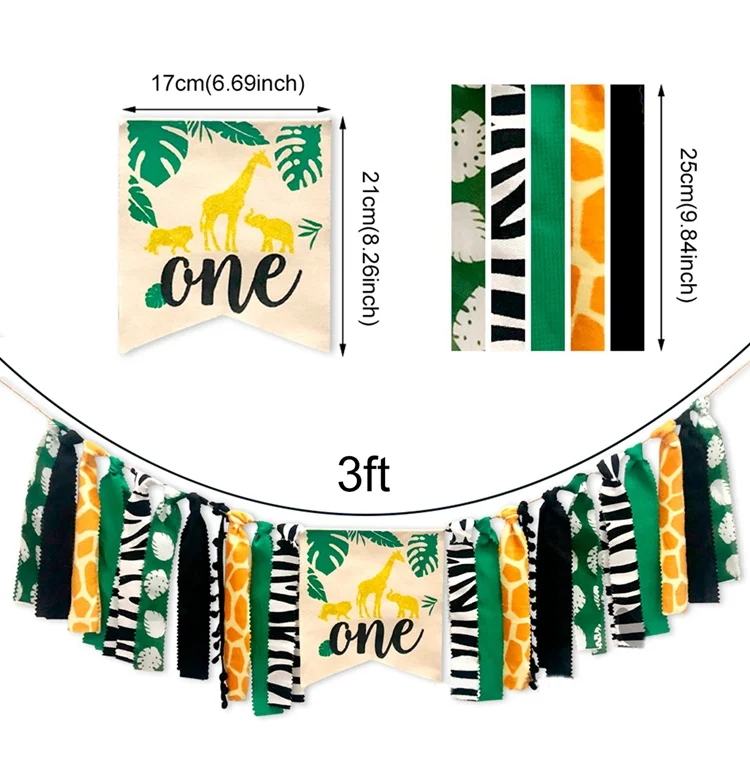 FENGRISE 1st Birthday Party Decoration Kids Banner Hat Cake Topper Jungle Safari Birthday Party Supply Animal First Birthday Boy