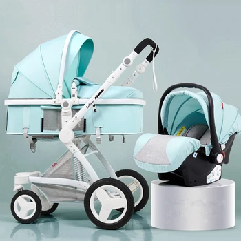 

Luxury 3 in 1 Baby Stroller High Landscape Baby Stroller 3 in 1 Travel Pram Reversible Baby Trolley Pink Stroller with Car Seat