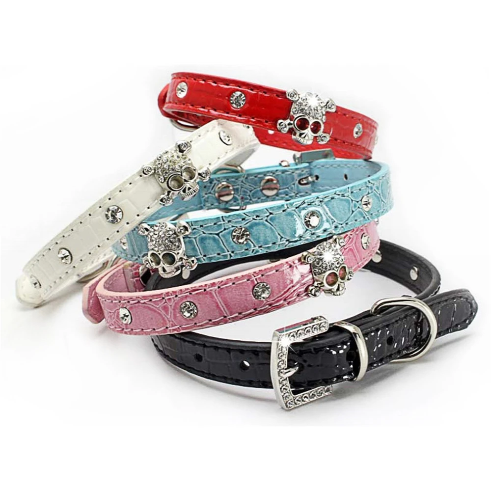 Collar de diamantes de piel sintética, ajustable, pijo, correa para cuello de mascotas para Calavera, decoración de gato| Collares| - AliExpress