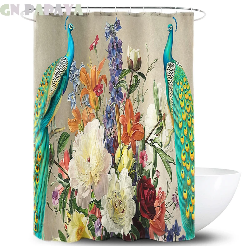 

Peacock flower green macrame Bath Curtains Waterproof Polyester Fabric retro grey animal Shower Curtains Screen with Hooks